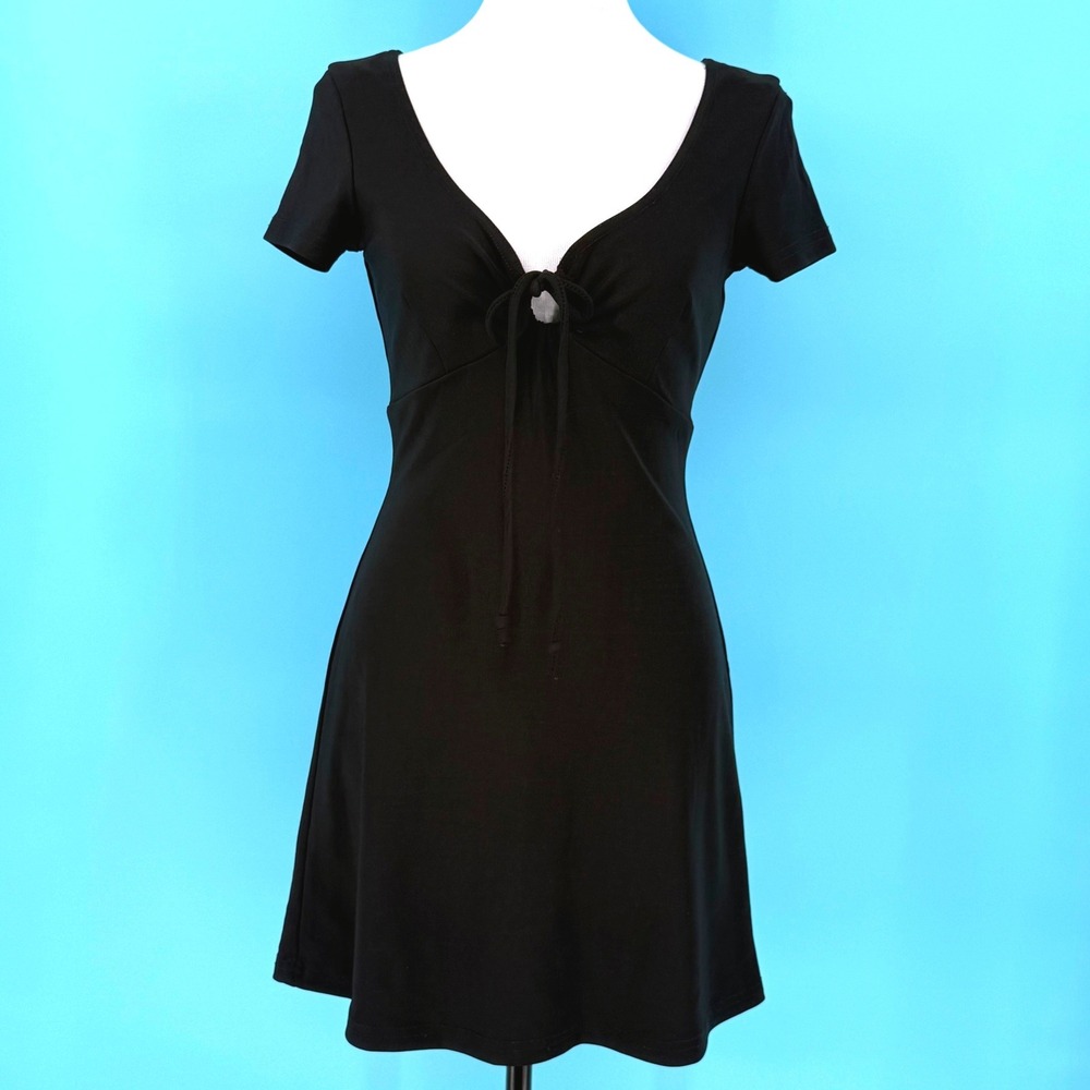 Vintage Rampage r-wear Black‎ Tie Front Mini Dress V-Neck Y2K 90s Small USA Made